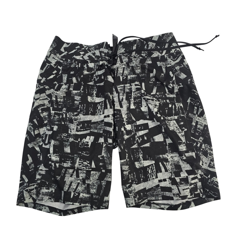 Lululemon Men's swim Shorts Black Abstract Print Drawstring Waist Size 28
